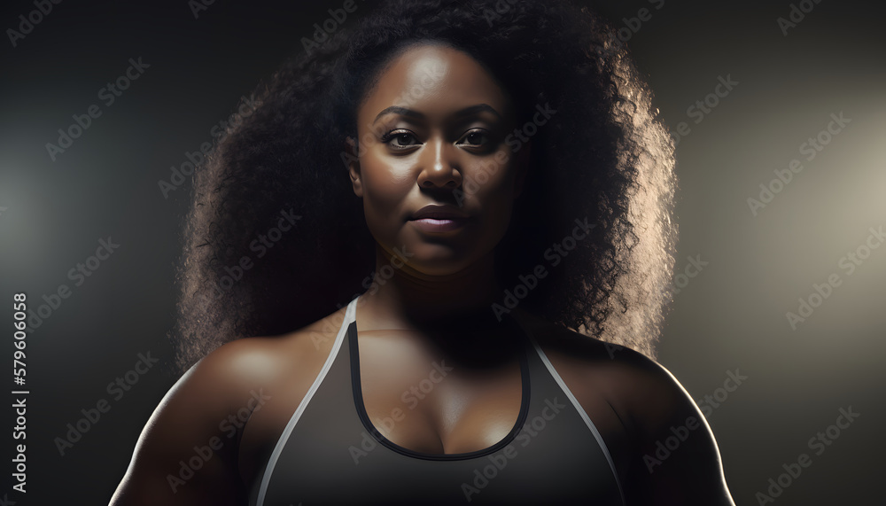 Empowered black woman, body positivity in the gym Empowered black woman, body positivity in the gym