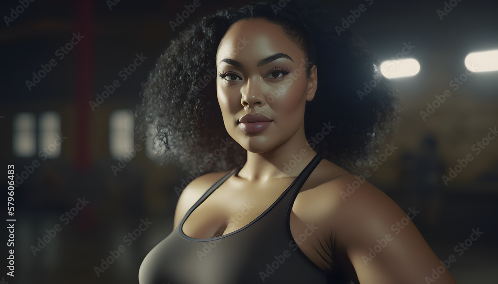 Empowered black woman, body positivity in the gym Empowered black woman, body positivity in the gym