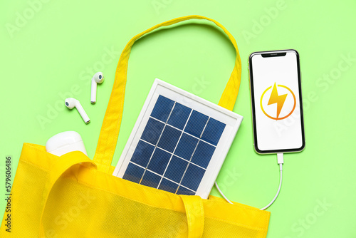 Bag with portable solar pan...