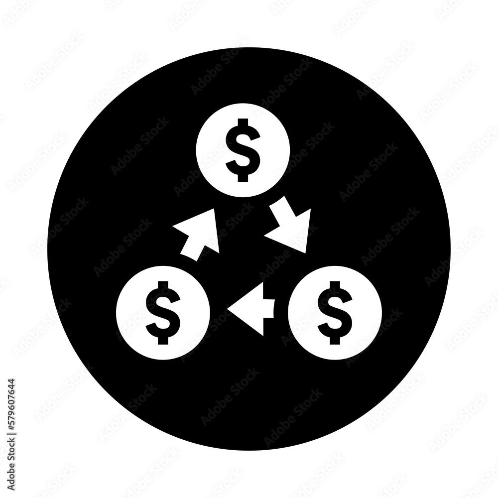 Fototapeta premium Money recycle icon. Black vector graphics.