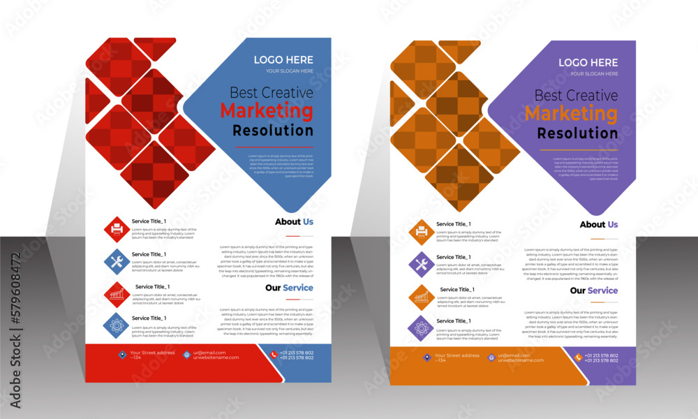 Modern & Creative template  business flyer  design set with blue, orange and  red color. Marketing, business proposal, publication, cover page with new digital marketing multipurpose design.  