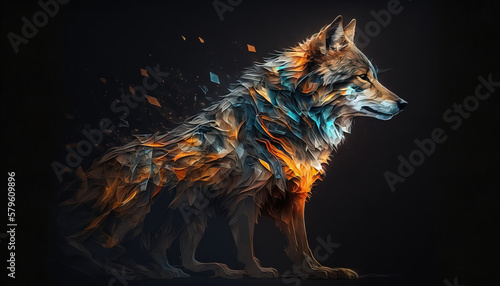 Fototapeta Naklejka Na Ścianę i Meble -  Wolf animal abstract wallpaper. Contrast background in vivid colors generative ai