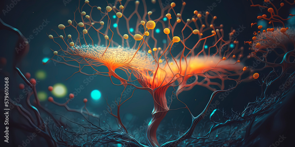 close up, a surreal representation of a dream as neurons inside a brain ...