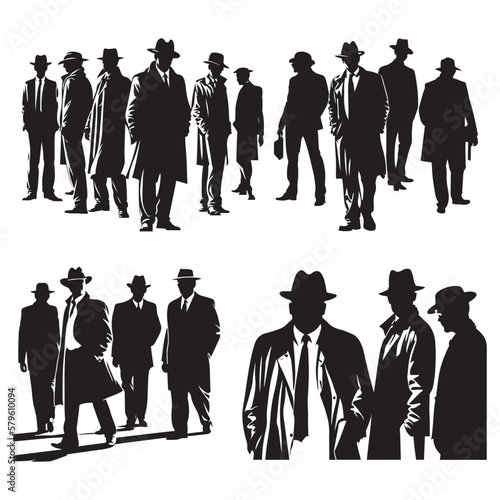 Mafia silhouette vector, Detective silhouette vector isolated on white background