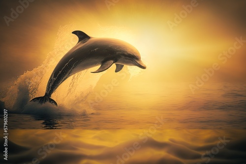 illustration, a dolphin jumping out of the water, generative ai © Jorge Ferreiro
