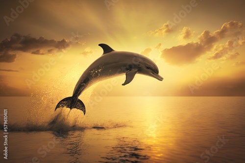 illustration  a dolphin jumping out of the water  generative ai