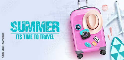 Summer time vector background. Summer time to travel text in empty space with travel elements. Vector illustration summer template.
