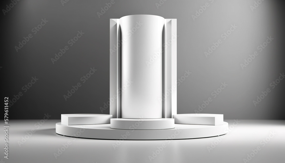 Realistic 3D white theme podium for product display. Created with Generative AI Technology Realistic 3D white theme podium for product display. Created with Generative AI Technology
