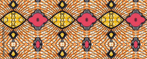 Colorful African fabric, seamless and textured pattern, orange pink black and yellow colors, photo