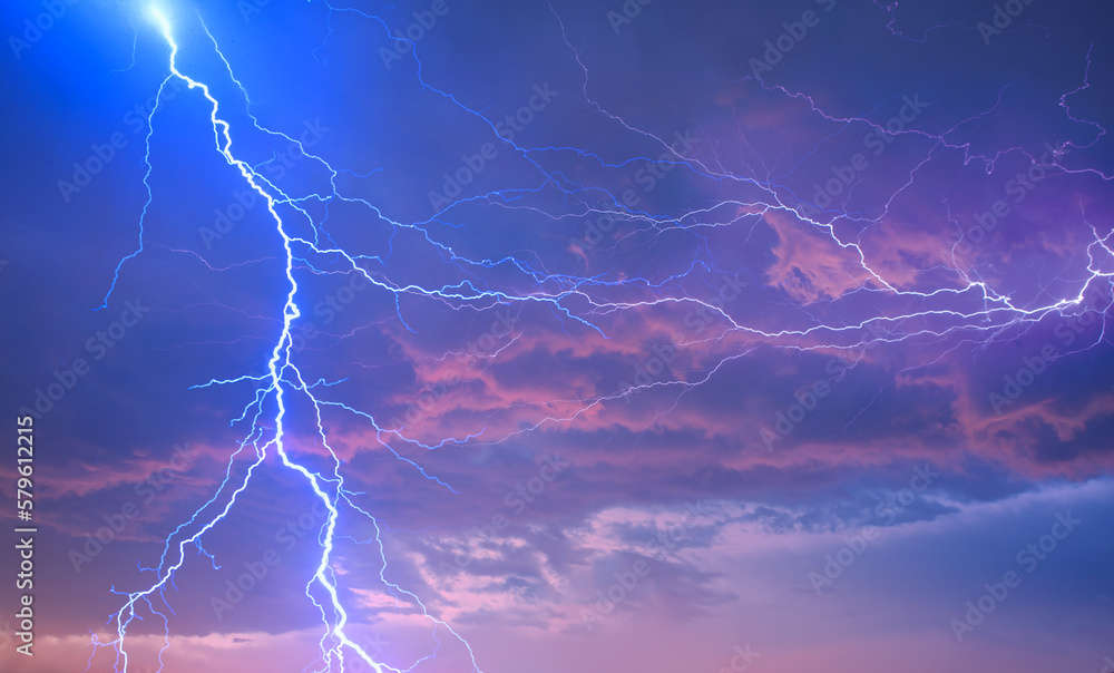 Beautiful landscape with lightning over the calm sea Beautiful landscape with lightning over the calm sea