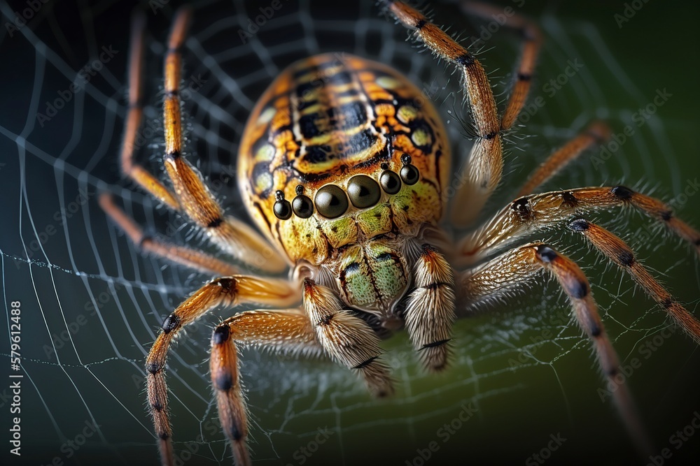 Fototapeta premium illustration,a female cross spider on her web,generative ai