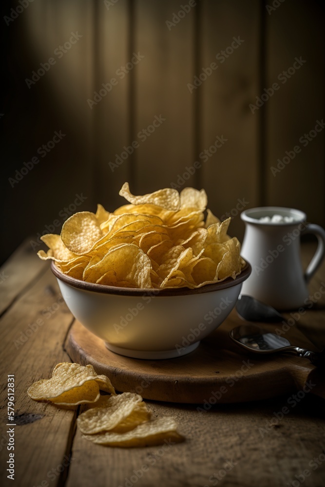 illustration, plate of tasty french fries on wooden table, ai generative illustration, plate of tasty french fries on wooden table, ai generative