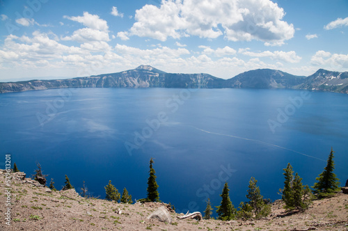Beautiful crater lake under clouds
