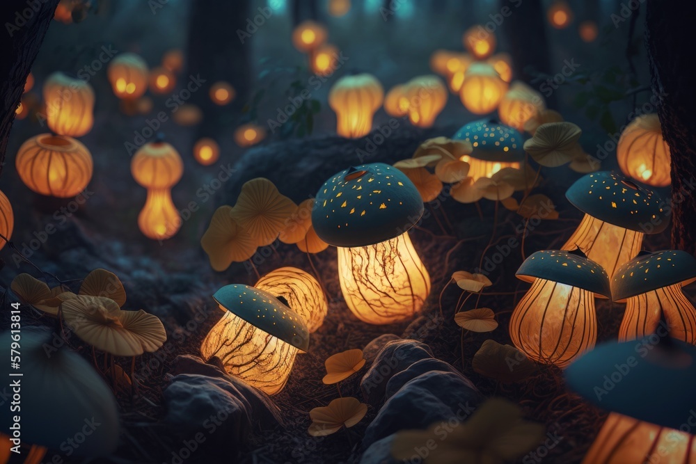 Enter a Magical Forest with Floating Lanterns and Glowing Mushrooms ...