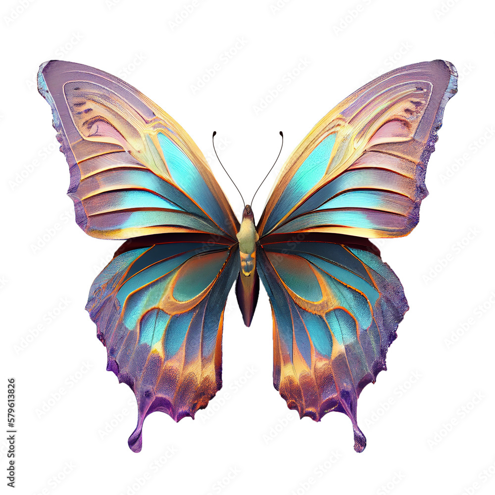 Beautiful colorful buterfly isolated on white. Genetative AI.