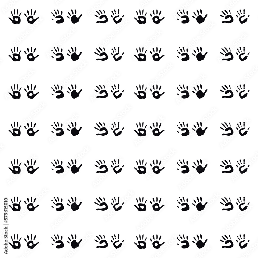 Flat vector painting tools in childish style. Hand drawn hand print, palm silhouette Flat vector painting tools in childish style. Hand drawn hand print, palm silhouette