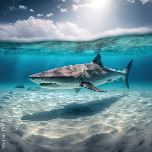 shark swimming under the caribbean sea GENERATIVE AI  © jechm