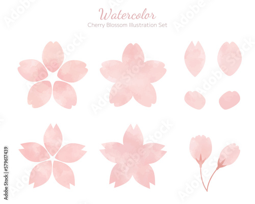 手描き水彩風・桜の花のイラストセット