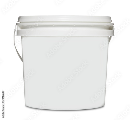 White Plastic Container with Lid Isolated on White Background