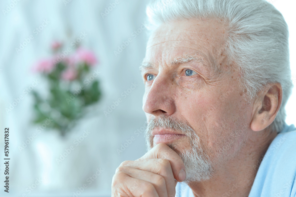 portrait of thoughtful senior man at home portrait of thoughtful senior man at home