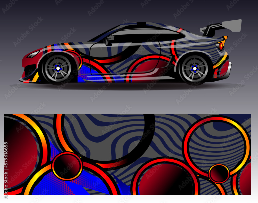 Car wrap design vector. Graphic abstract stripe racing background kit designs for wrap vehicle race car rally adventure and livery Car wrap design vector. Graphic abstract stripe racing background kit designs for wrap vehicle race car rally adventure and livery