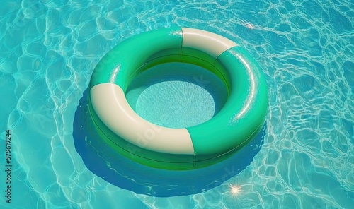  an inflatable ring floating in a pool of water with a star in the sky in the background and a star in the sky above.  generative ai