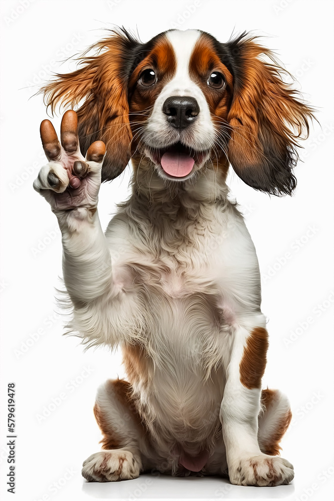 Funny dog, showing a sign peace. Generative AI Funny dog, showing a sign peace. Generative AI