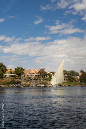 Sailboat on the Nile river in Aswan, Egypt.