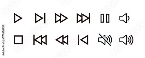 Set of media player interface line style icon template vector design for music or video application 