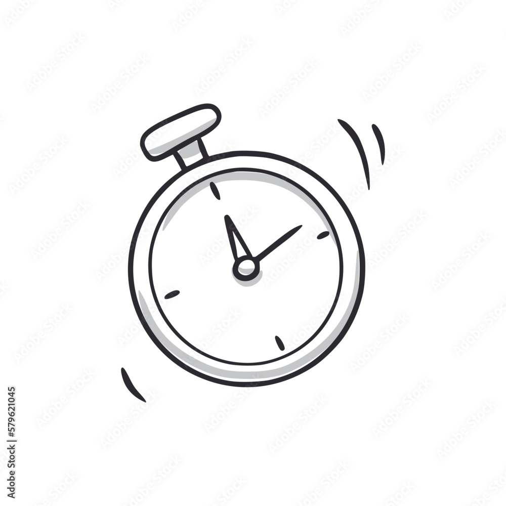 Timer watch doodle icon. Stopwatch clock hand drawn sketch style icon