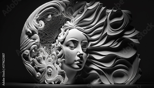 The white carving forms a human face