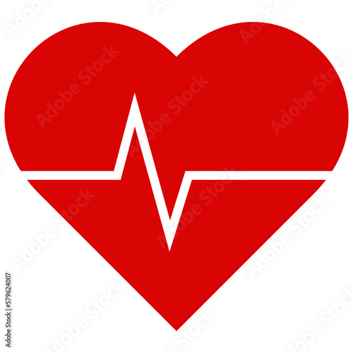 Red heart with beat monitor, heart pulse concept, flat style vector art icon, breathing and alive sign. Illustration for cardiogram, blood pressure, health EKG, ECG logo isolated on white.
