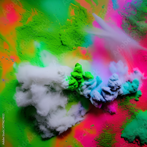 abstract powder splatter background. green powder explosion on black background. Colored cloud. Colorful dust explodes. Paint Holi. © Fantasy24