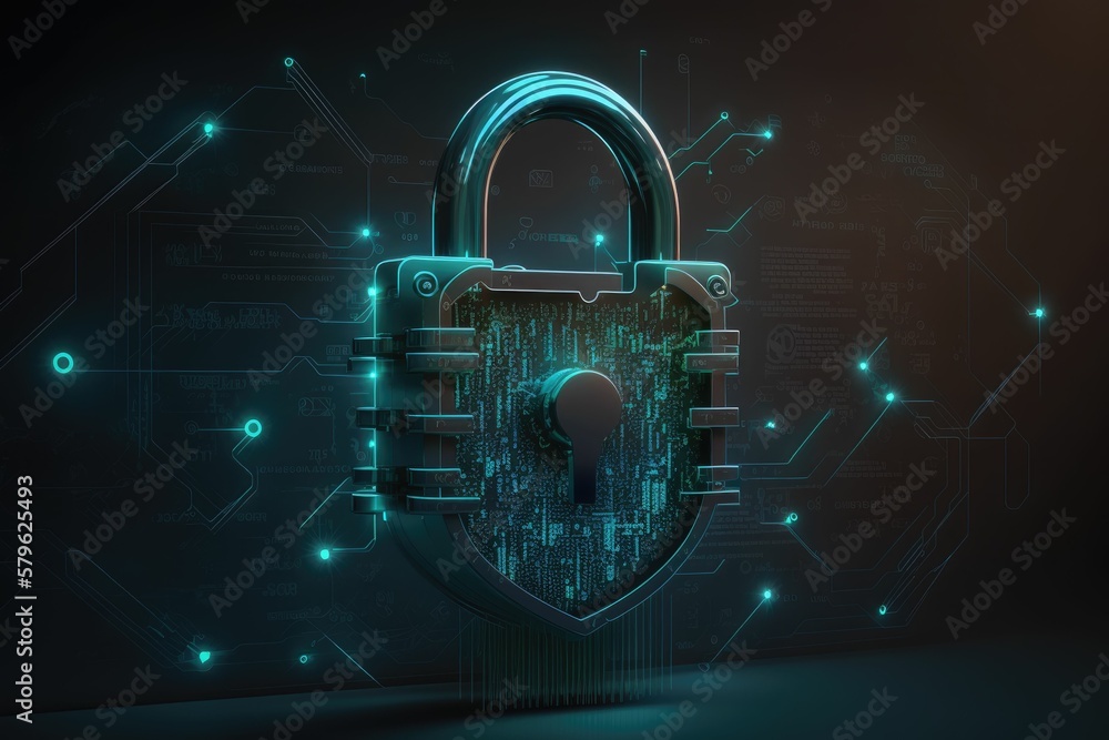 Cybersecurity Padlock Digital Lock on technology. Generative AI. Cybersecurity Padlock Digital Lock on technology. Generative AI.