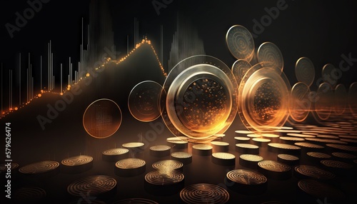 Wallpaper Mural Double exposure of graph and rows of coins for finance and business concept. Generative ai Torontodigital.ca