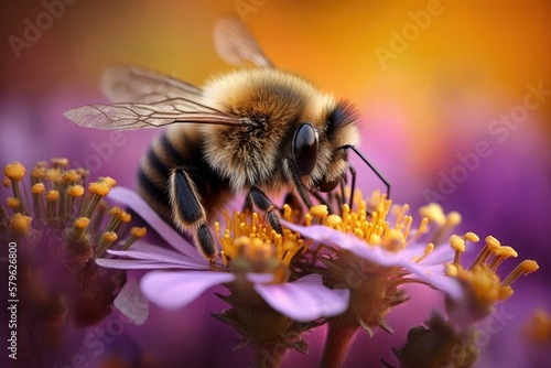 beautiful closeup of a bee on the flowers in spring or summer as a digital illustration (Generative AI) © senadesign