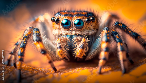 Macro shot, close-up of a spider, very detailed, in focus, perfect detail, polarized light generative ai