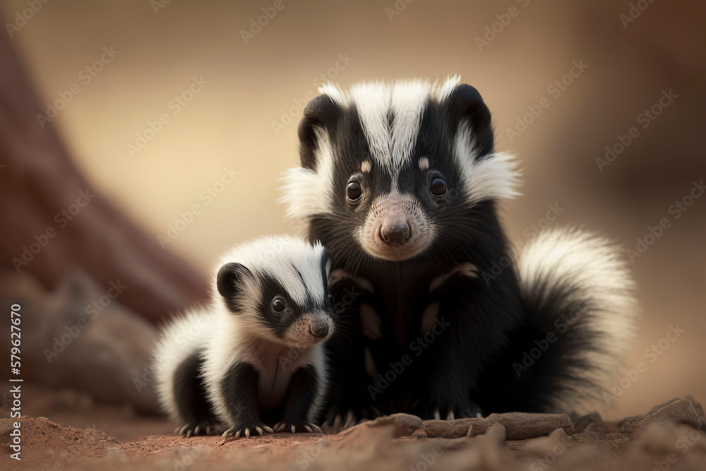 Skunk with a baby. Generative AI.