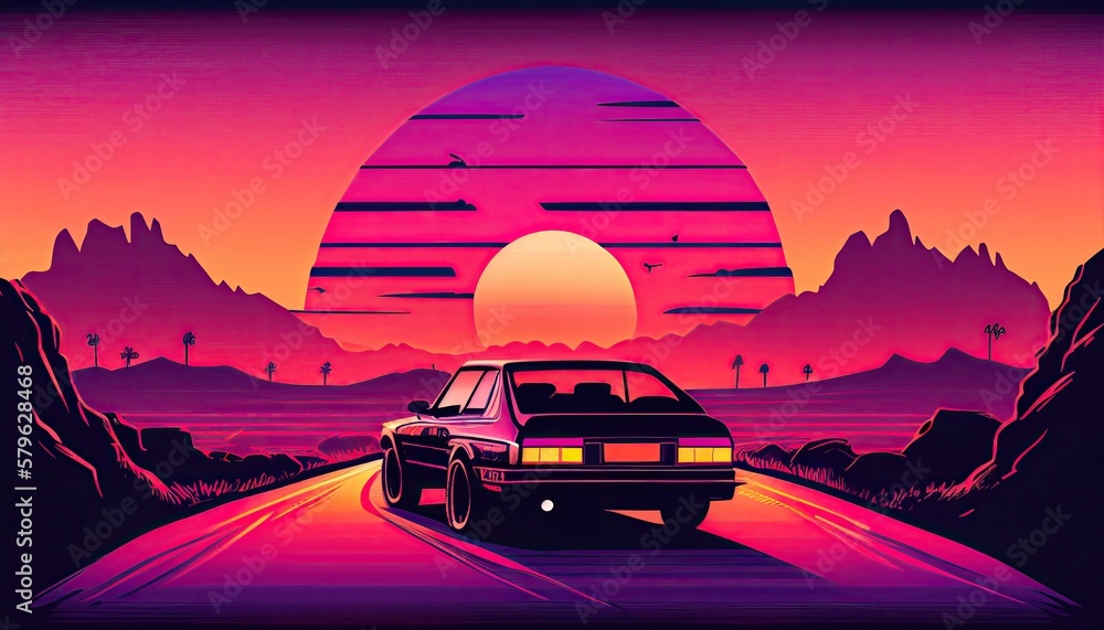80s style illustration background, new retrowave design, orange retro