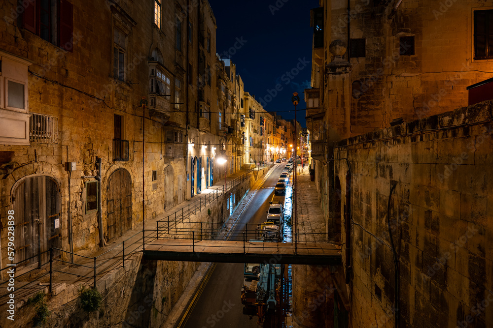 The night city in Malta with long exposure