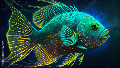 a Exotic fish on a neon light background 