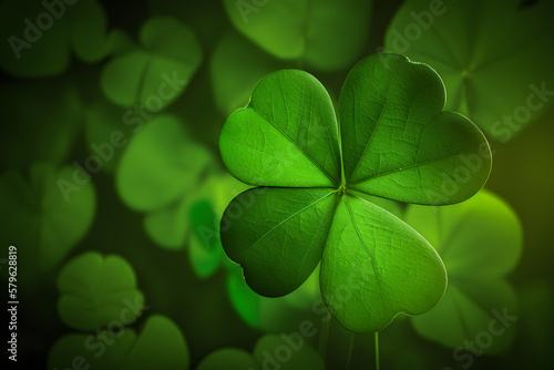 Four leaf green clover for good luck on St. Patricks Day made with Generative AI