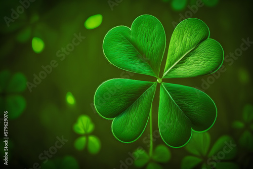 Four leaf green clover for good luck on St. Patricks Day made with Generative AI