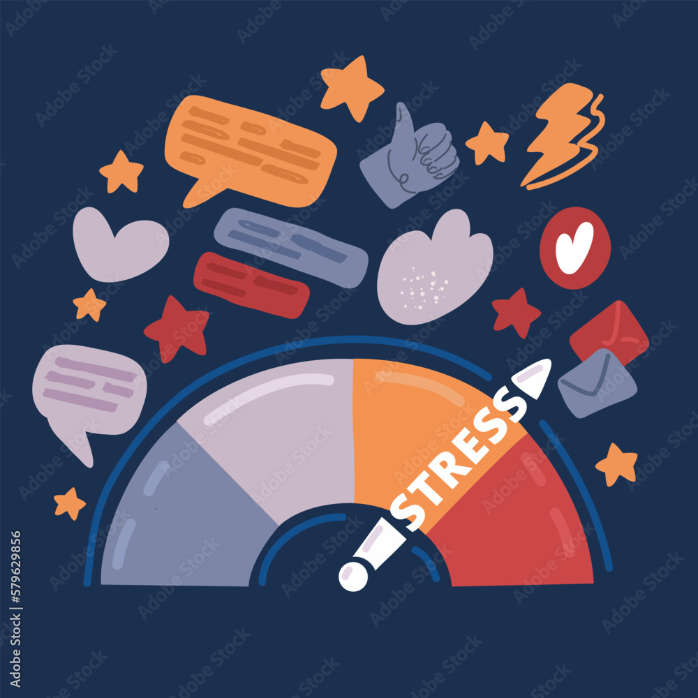 stress level solution and tension decrease vector... Vetor de Cartoon vector illustration of Stress level reduced with ...