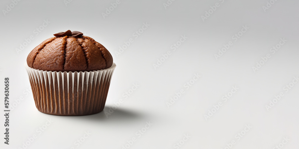 Chocolate muffin with chocolate chip isolated on a white background with copy space. Created with Generative AI Technology Chocolate muffin with chocolate chip isolated on a white background with copy space. Created with Generative AI Technology