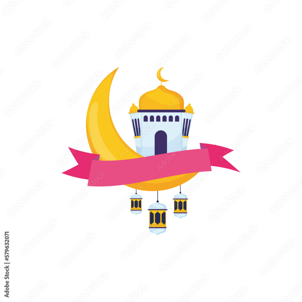 Naklejka premium pink vintage icon with mosque Ramadan and Islamic Eid
