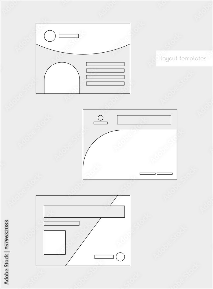 Grid layout templates for banner design, flyers, poster, label designs. Outline template of samples. Vector mockup compositions. Line frame examples for UX, UI. Graphic plan of marketing materials. Grid layout templates for banner design, flyers, poster, label designs. Outline template of samples. Vector mockup compositions. Line frame examples for UX, UI. Graphic plan of marketing materials.
