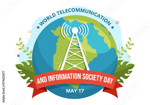 World Telecommunication and Information Society Day on May 17 Illustration with Communications Network Across Earth Globe in Hand Drawn Templates