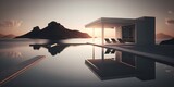Modernist Bungalow with Infinity Pool Overlooking Seascape. Generative ai illustration