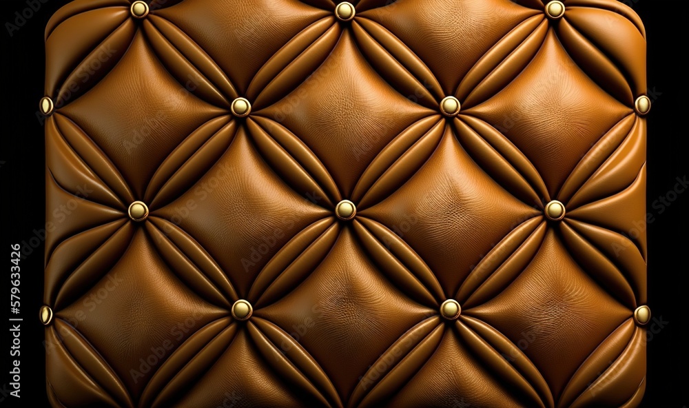 a brown leather texture with rivets and rivets on the back of the leather cushion is a square shape with gold rivets. generative ai a brown leather texture with rivets and rivets on the back of the leather cushion is a square shape with gold rivets. generative ai